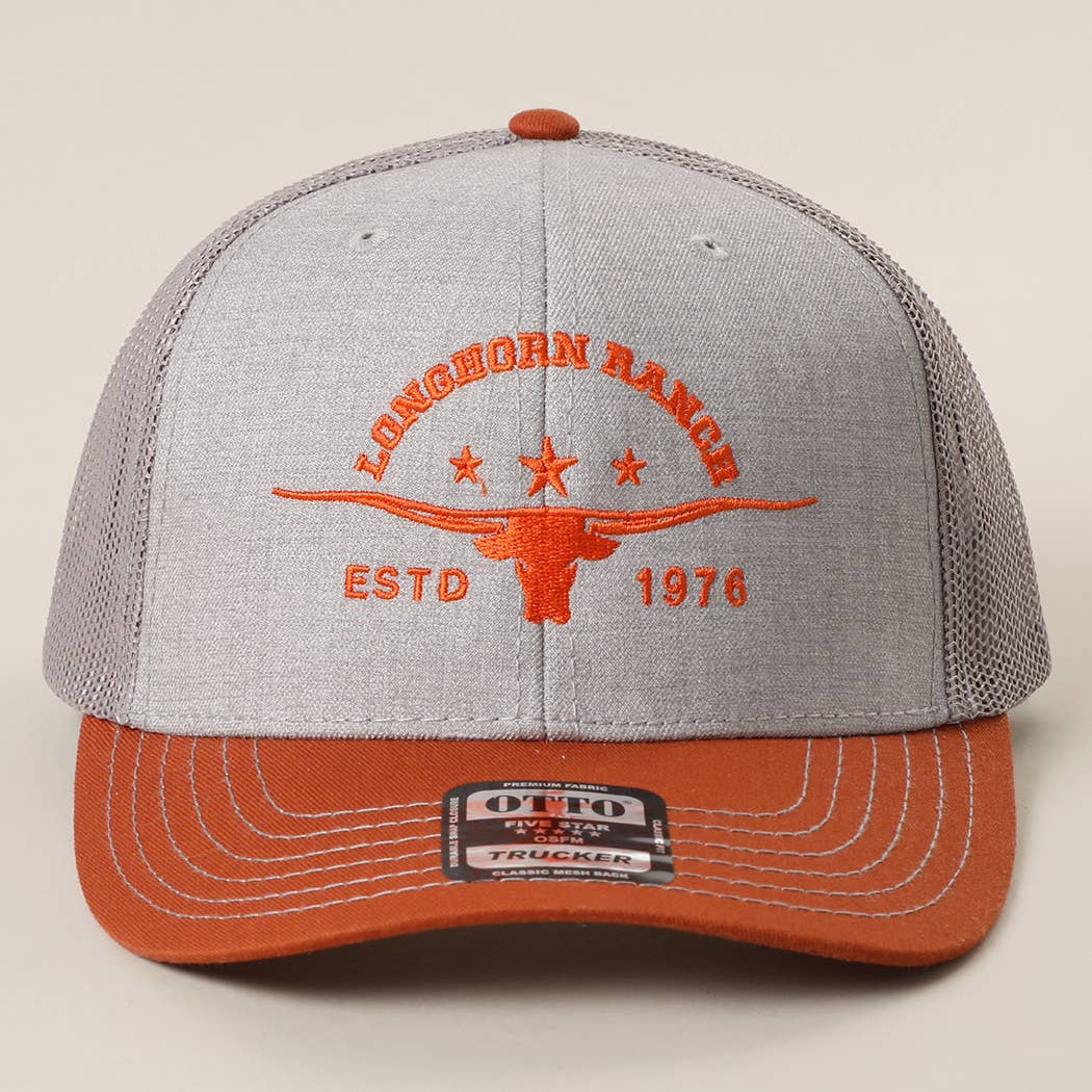 LONGHORN RANCH Embroidered Mid Profile Mesh Back Trucker Hat