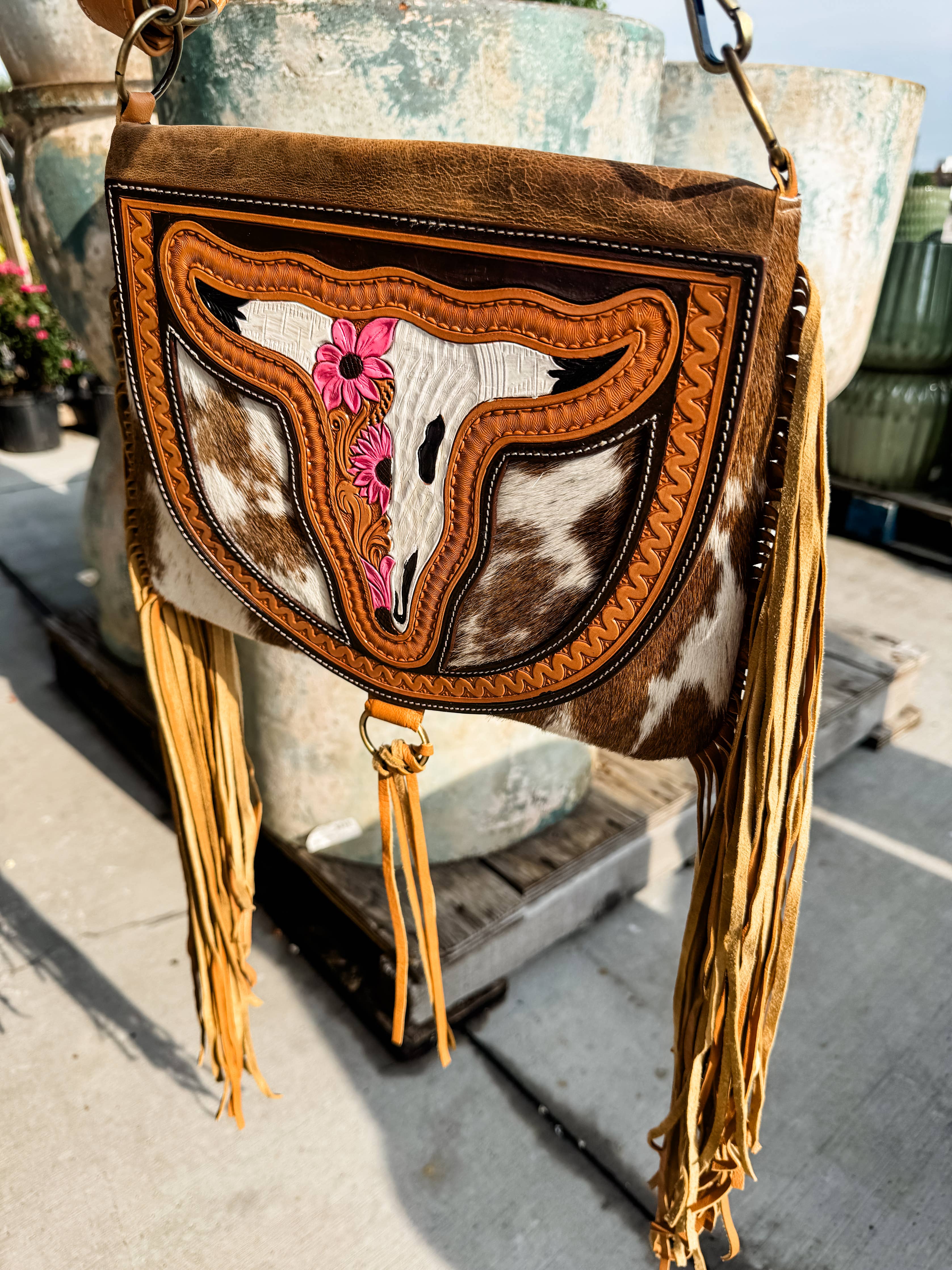 THE CAROLINE CROSSBODY steer longhorn - cowhide purse bag
