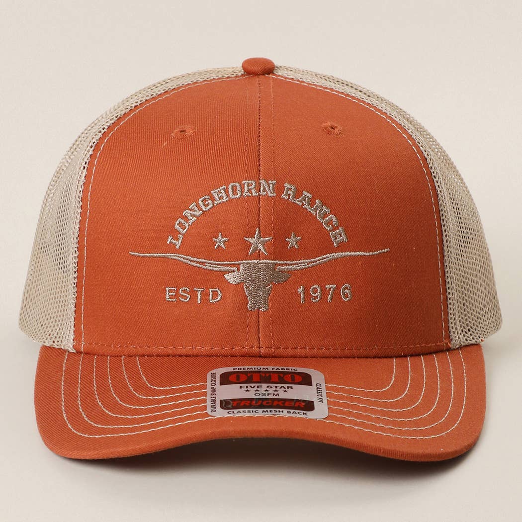 LONGHORN RANCH Embroidered Mid Profile Mesh Back Trucker Hat