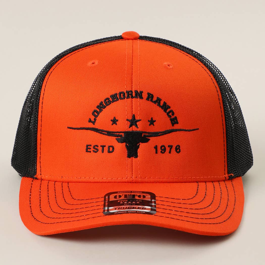 LONGHORN RANCH Embroidered Mid Profile Mesh Back Trucker Hat