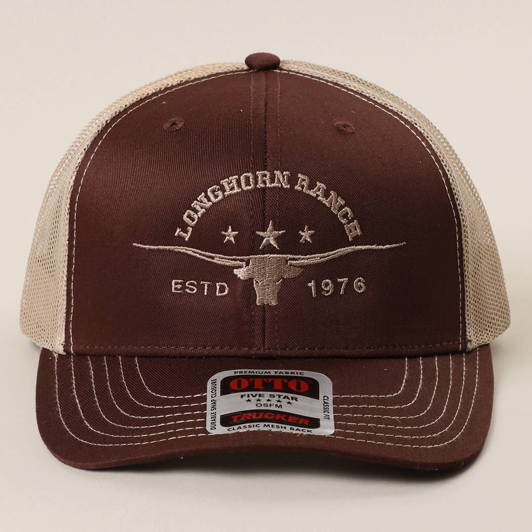 LONGHORN RANCH Embroidered Mid Profile Mesh Back Trucker Hat