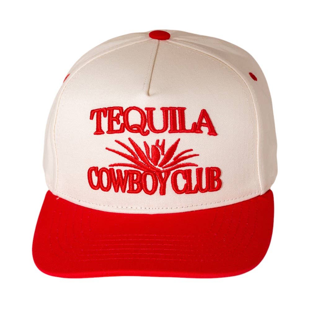 TEQUILA COWBOY Message Embroidered Five Panel Canvas Snapback Baseball Cap