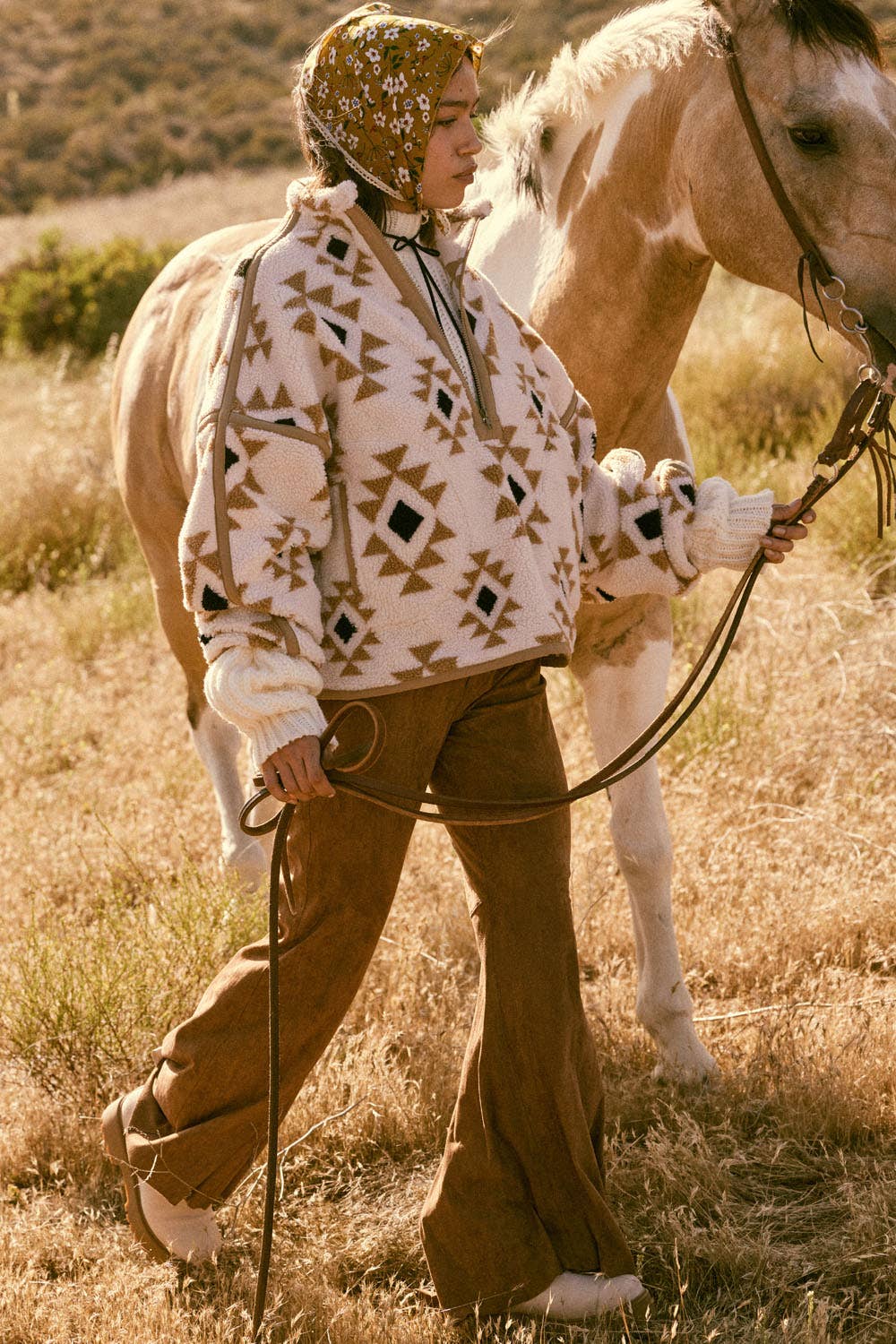 Geometric-Print Sherpa Fleece Half-Zip Pullover