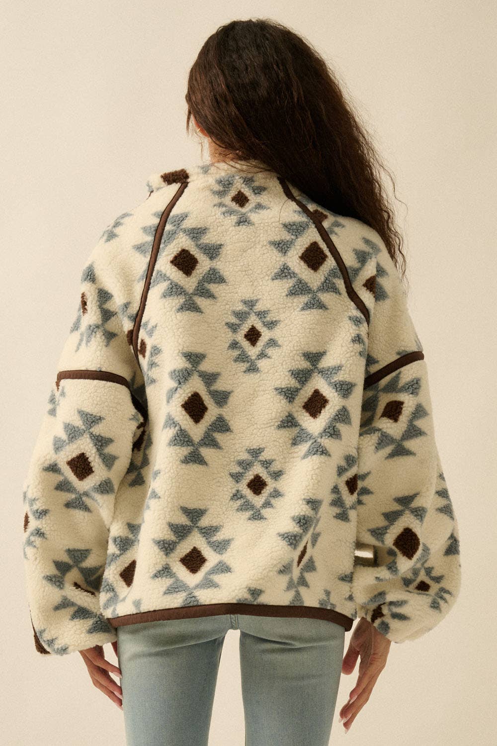 Geometric-Print Sherpa Fleece Half-Zip Pullover