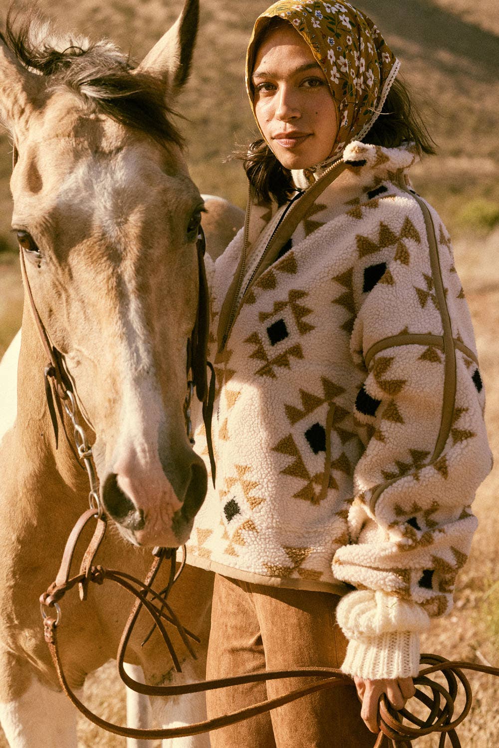 Geometric-Print Sherpa Fleece Half-Zip Pullover