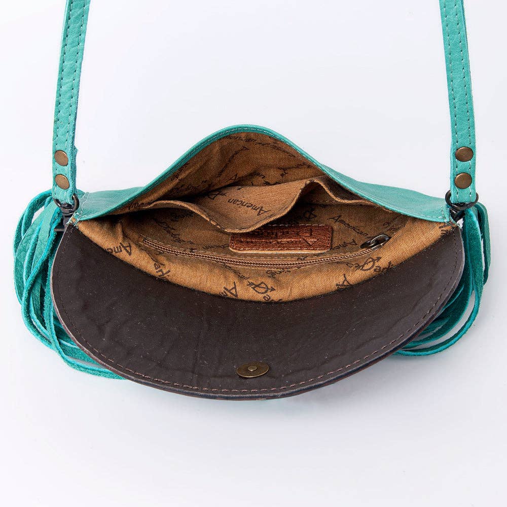 LC-ADBG924 Leather Crossbody with Hand-Tooled Floral Flap & Fringe