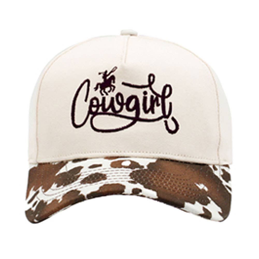 Animal Pattern Brim COWGIRL Message Embroidered Five Panel Canvas Baseball Cap