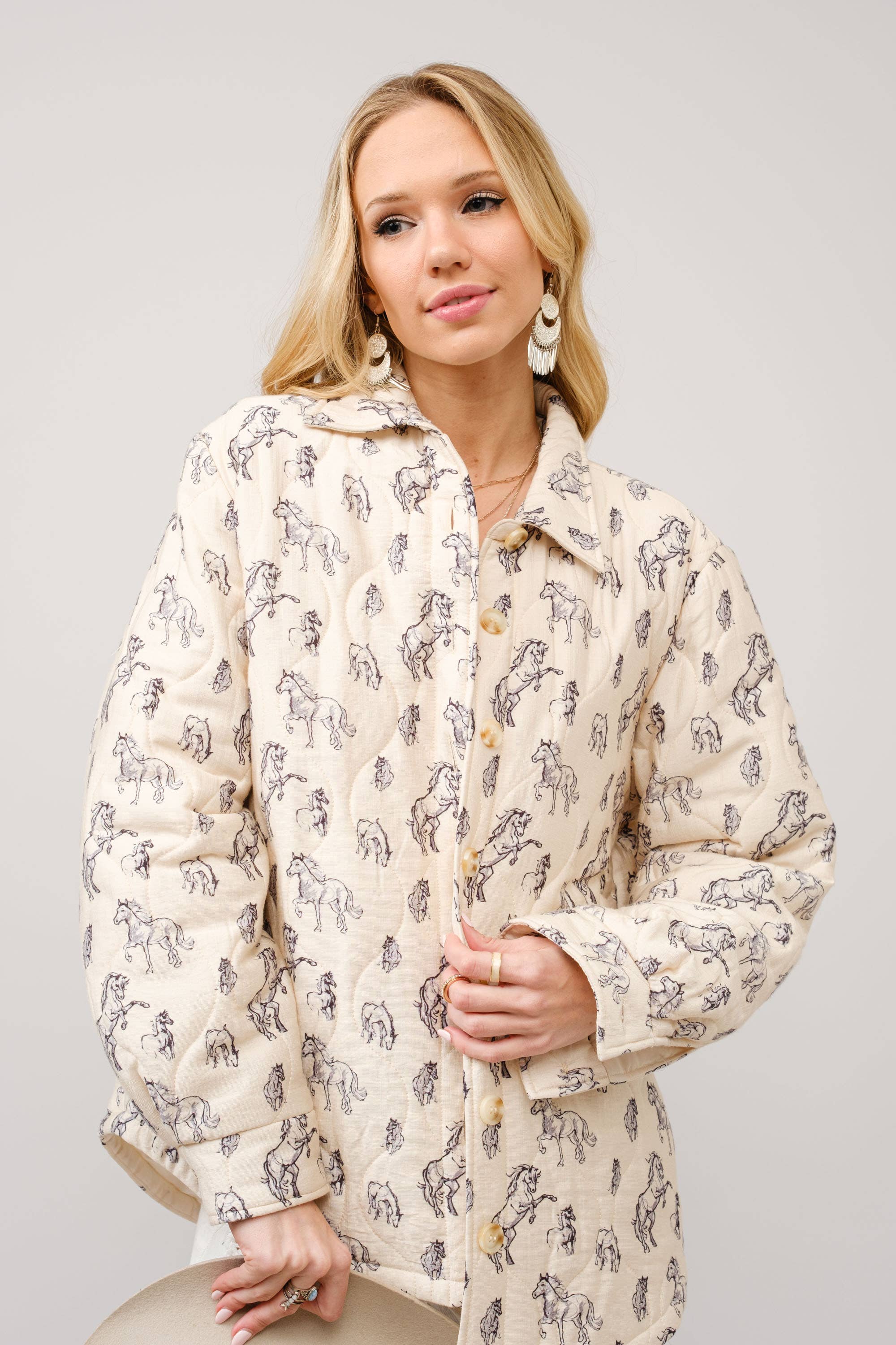 36344J - Quilted Western Horse Print Jacket