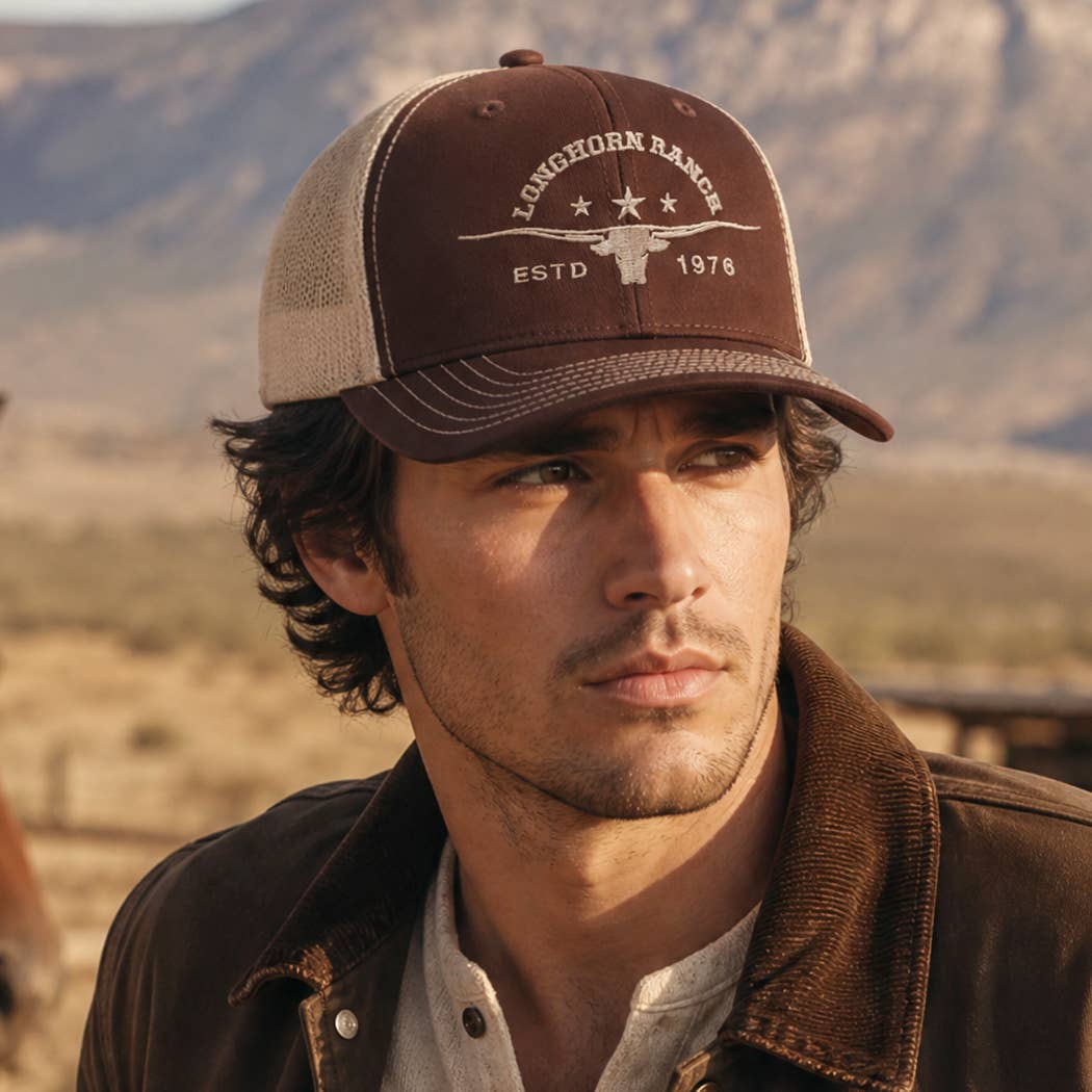 LONGHORN RANCH Embroidered Mid Profile Mesh Back Trucker Hat