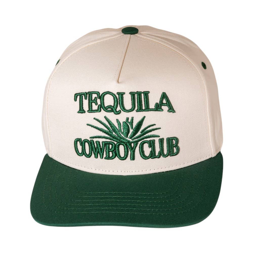 TEQUILA COWBOY Message Embroidered Five Panel Canvas Snapback Baseball Cap