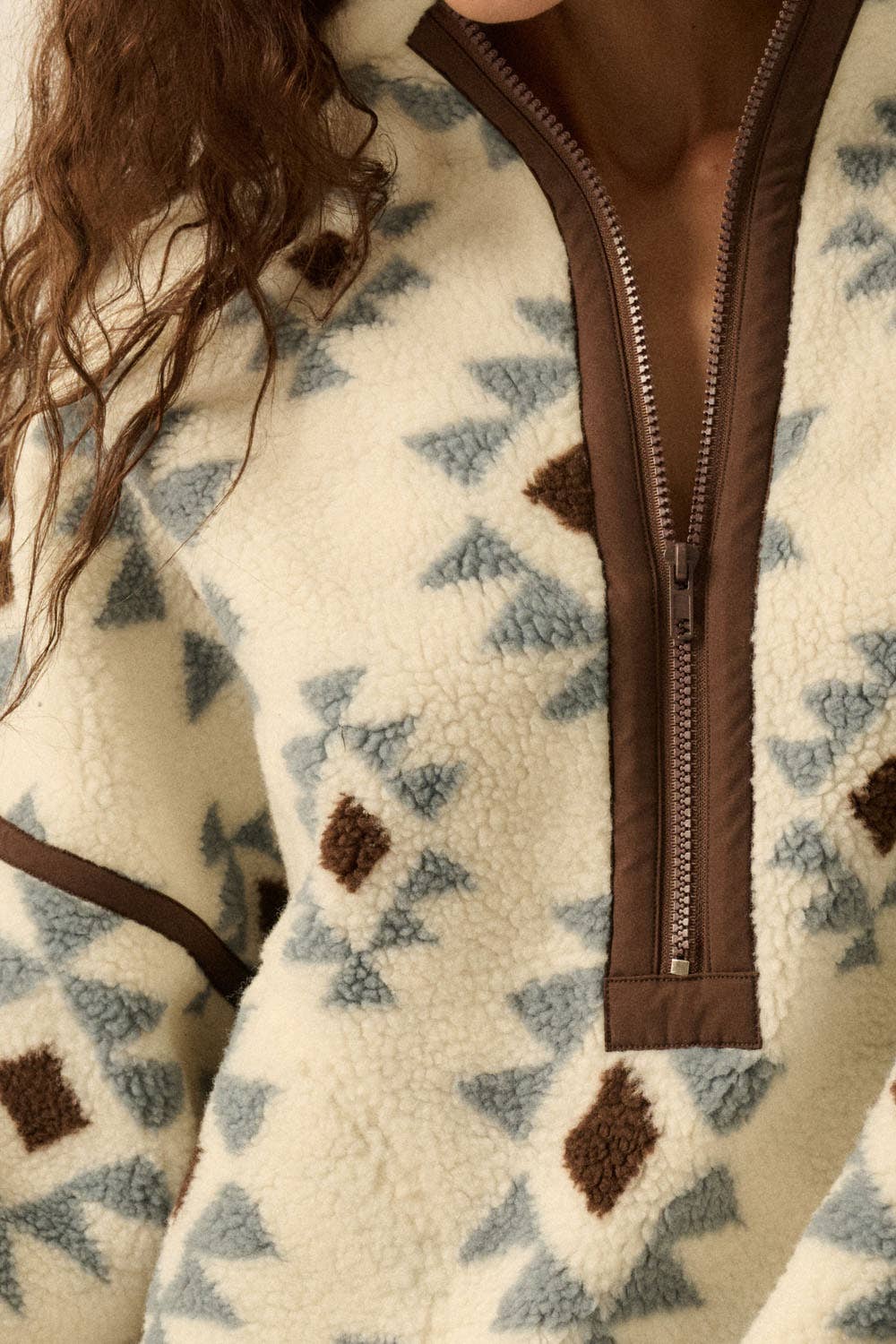 Geometric-Print Sherpa Fleece Half-Zip Pullover