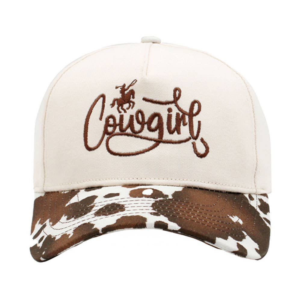 Animal Pattern Brim COWGIRL Message Embroidered Five Panel Canvas Baseball Cap