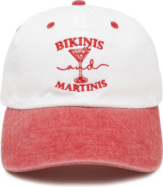 Cotton 2Tone Baseball Cap-Bikinis And Martinis - Red/Natural