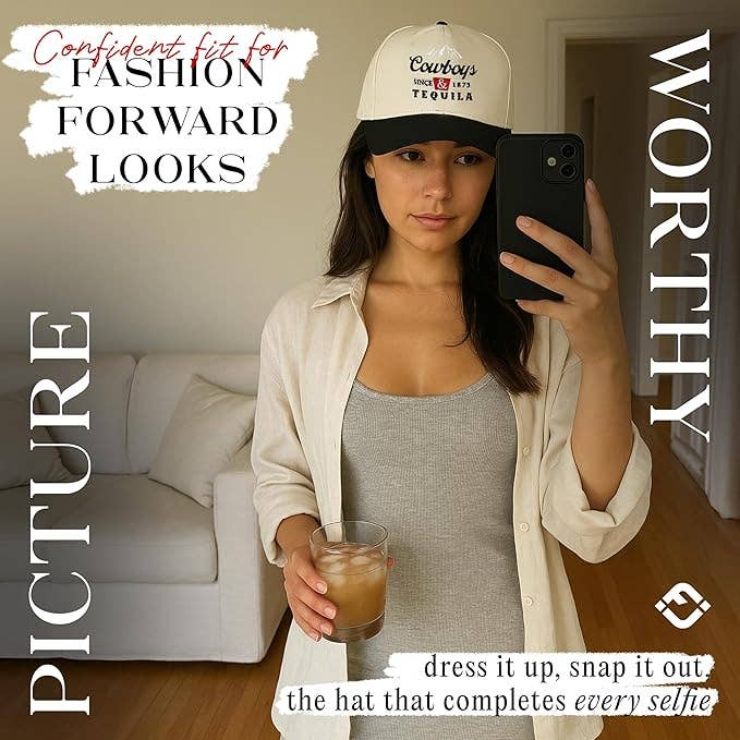 2-Tone Embroidered Cap - Cowboys and Tequila - Black/Beige