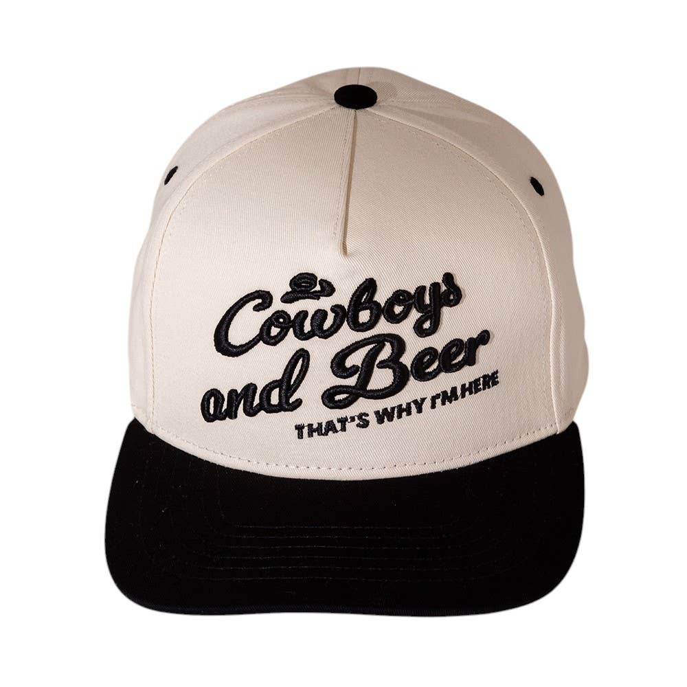 COWBOY AND BEER Message Embroidered Five Panel Canvas Snapback Baseball Cap