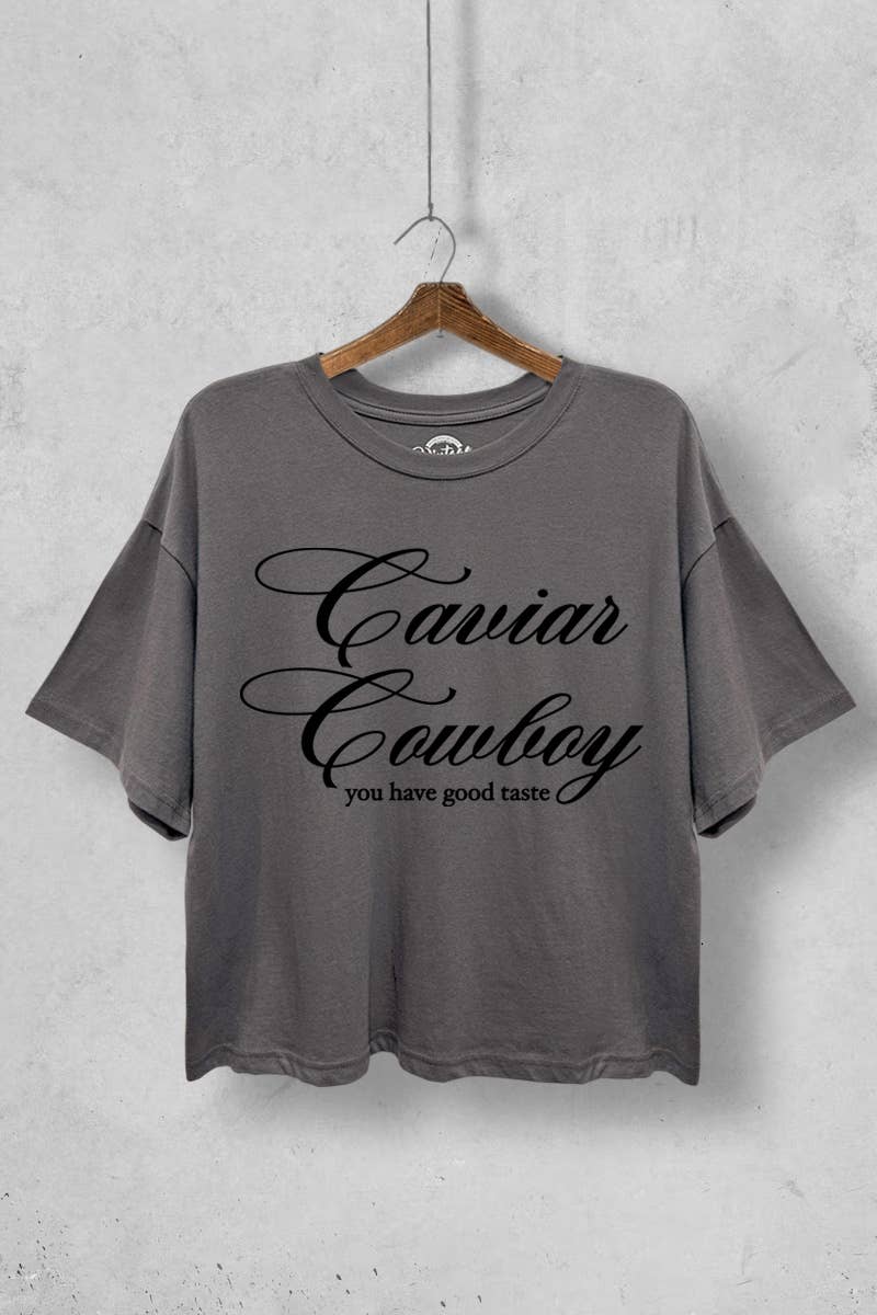 TC550-P6838 CAVIAR COWBOY GRAPHIC BOXY CROP T-SHIRT