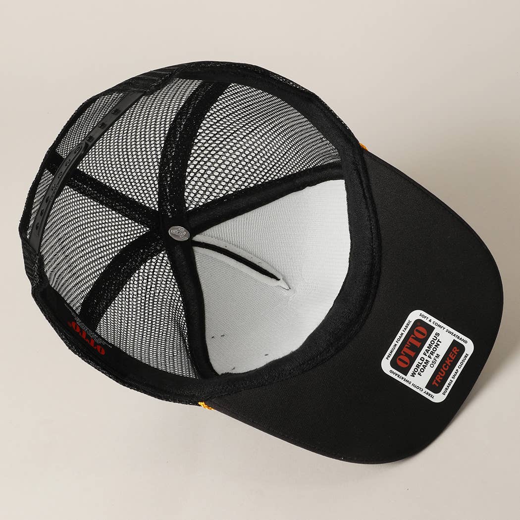 Kiss Me Cowboy Text Foam Mesh Back Trucker Hat