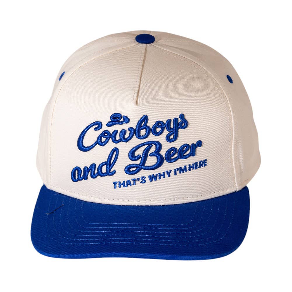 COWBOY AND BEER Message Embroidered Five Panel Canvas Snapback Baseball Cap