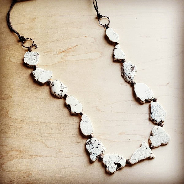 White Turquoise Slab Necklace with Leather Closure