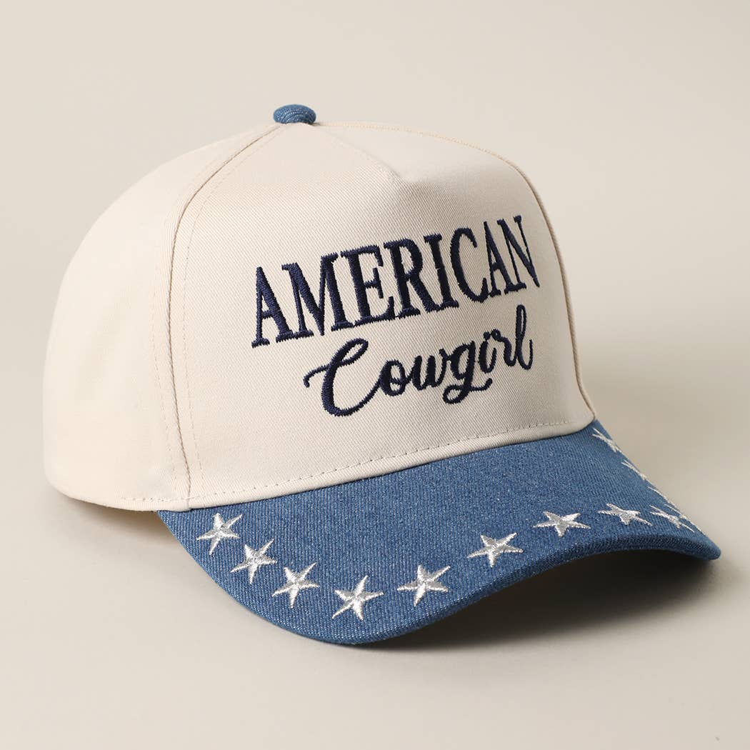 AMERICAN COWGIRL Embroidered Star Denim Trucker Hat