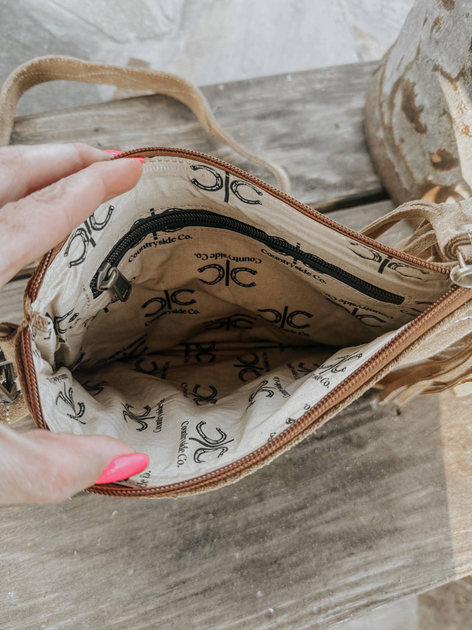 Boot Stitch Suede Leather Purse with Wristlet