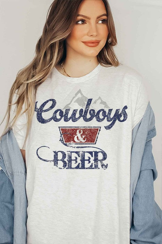 COWBOYS N BEER WESTERN GRAPHIC PLUS SIZE TEE