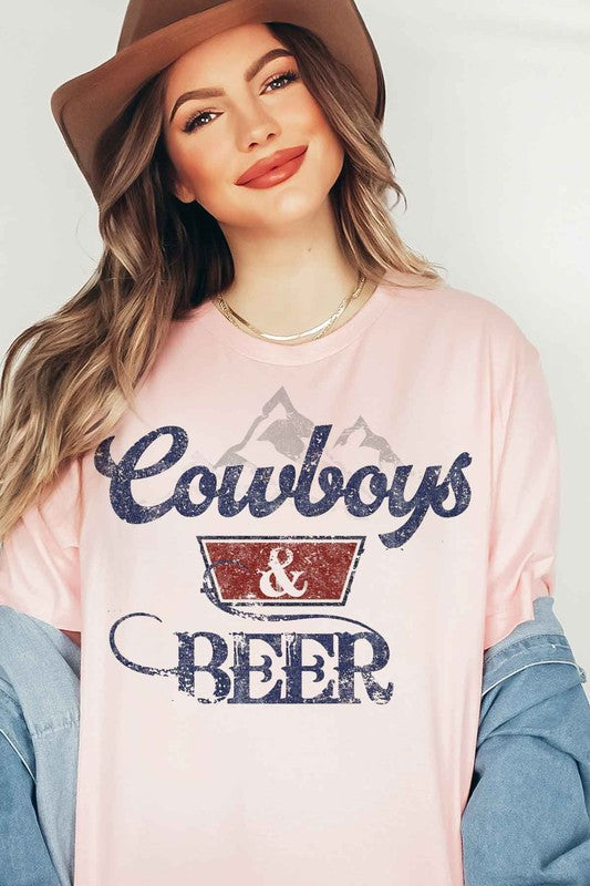 COWBOYS N BEER WESTERN GRAPHIC PLUS SIZE TEE