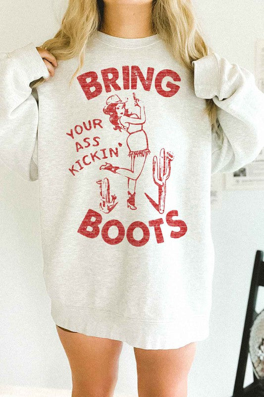 KICKIN BOOTS WESTERN COUNTRY OVERSIZED SWEATSHIRT