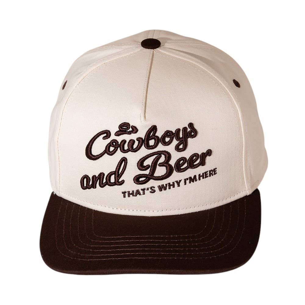 COWBOY AND BEER Message Embroidered Five Panel Canvas Snapback Baseball Cap