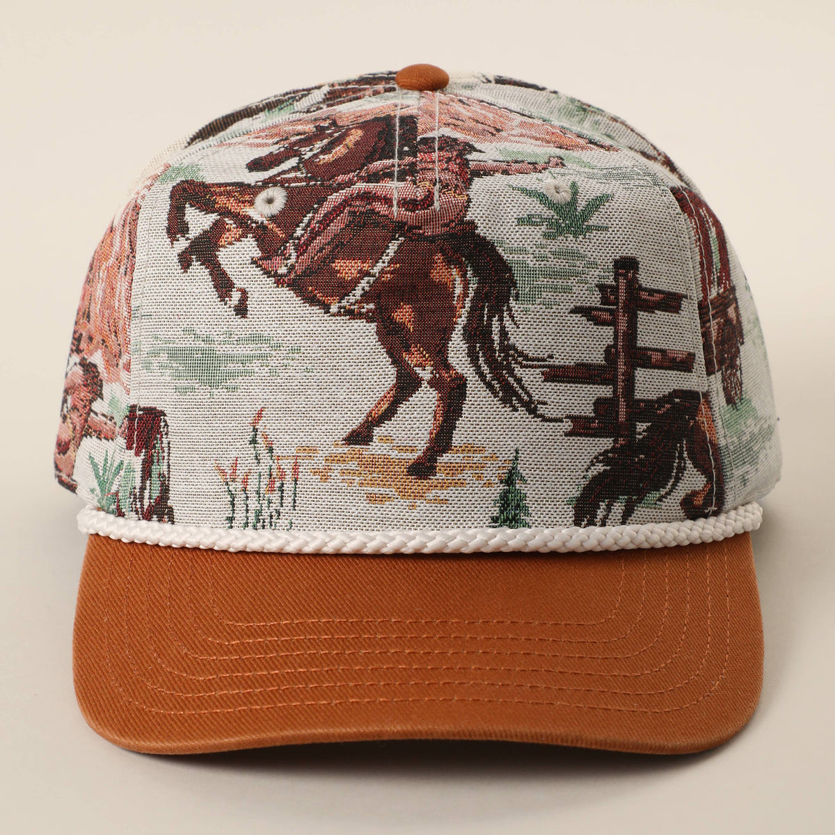 Vintage Western Rodeo Cowboy Tapestry Rope Trucker Hat