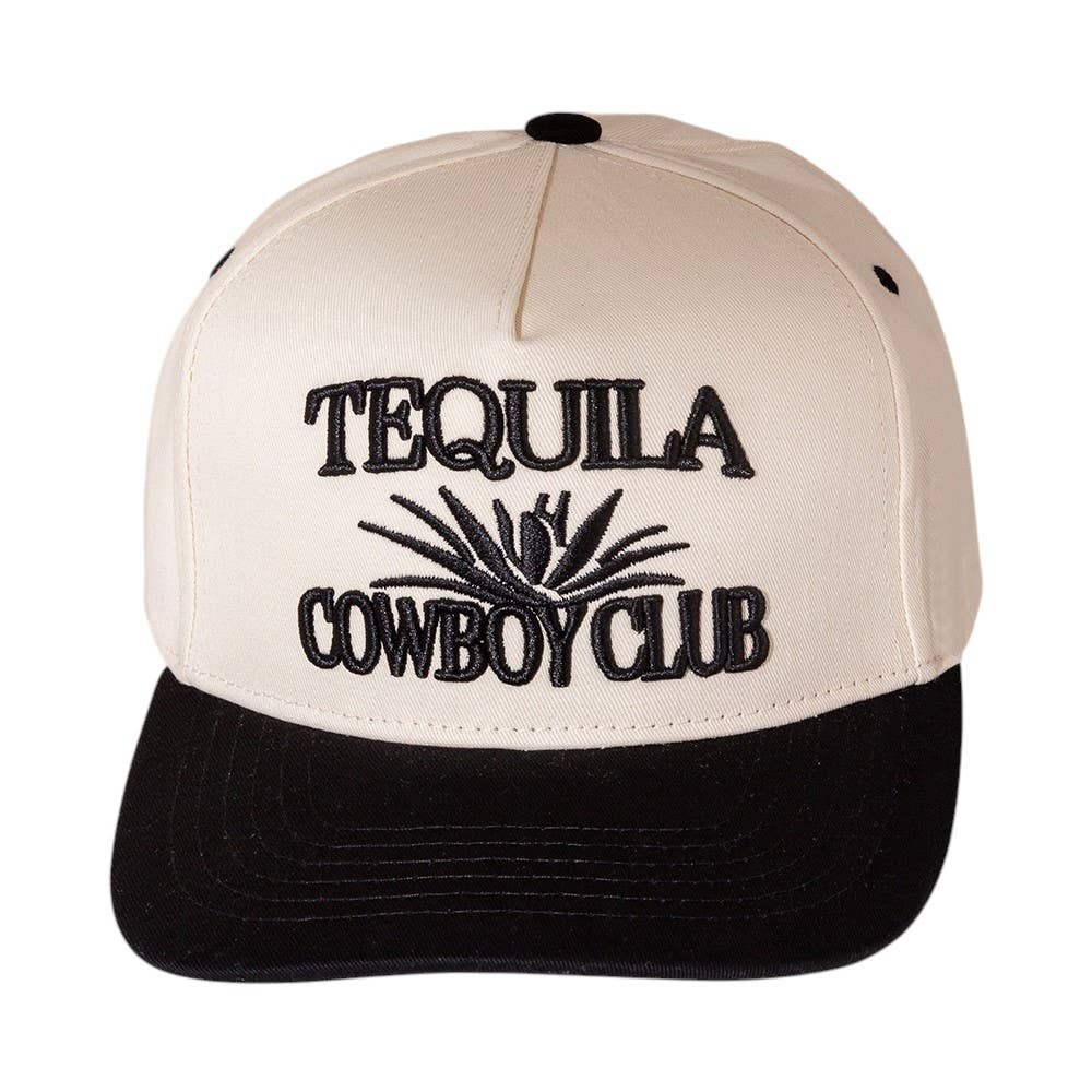 TEQUILA COWBOY Message Embroidered Five Panel Canvas Snapback Baseball Cap
