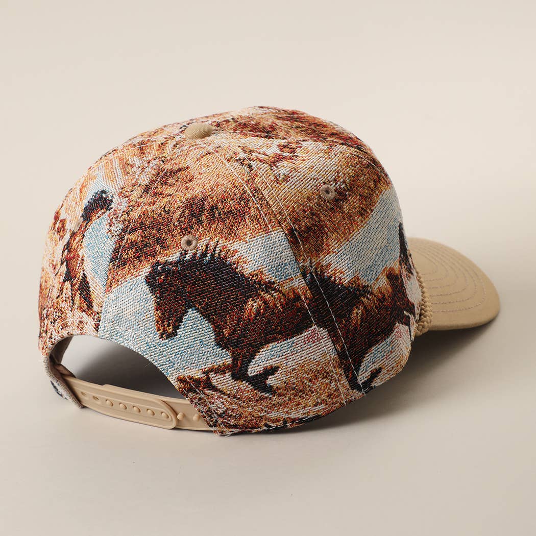 Vintage Western Wild Horse Tapestry Rope Trucker Hat