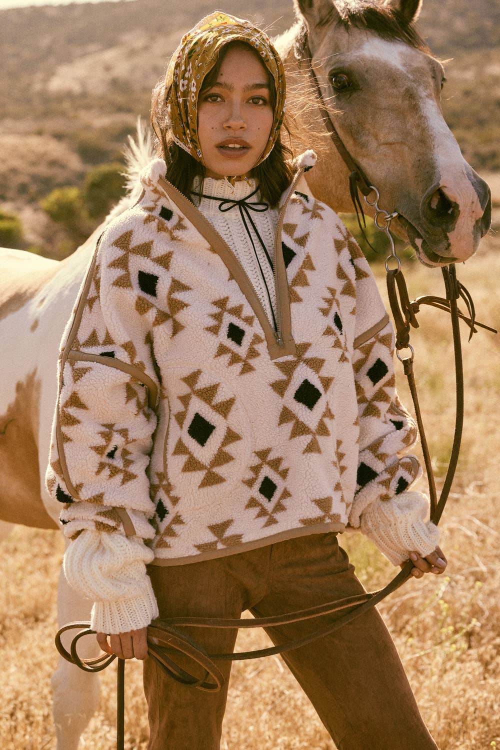 Geometric-Print Sherpa Fleece Half-Zip Pullover