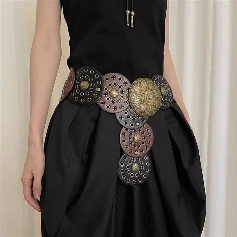 Retro Color Block Rivet Waist Belt