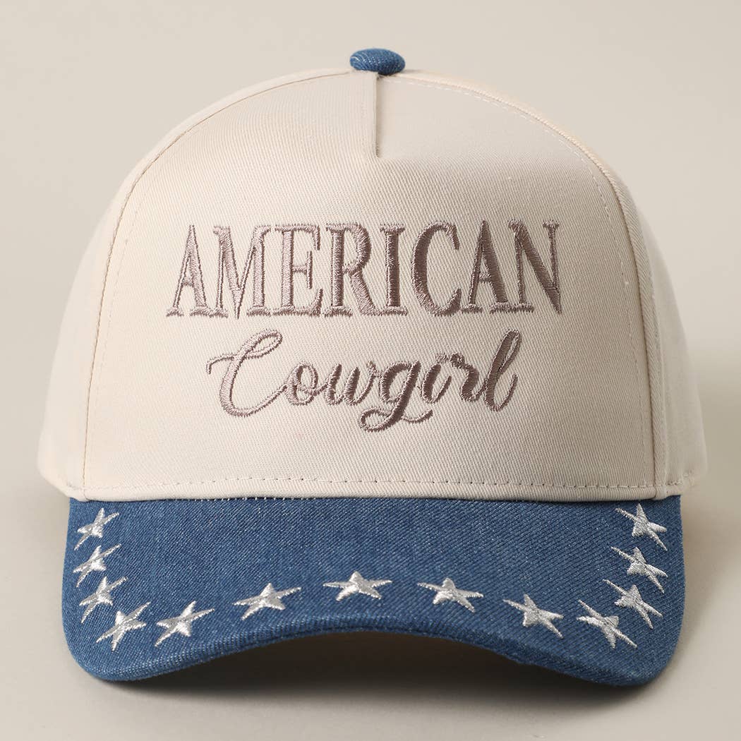 AMERICAN COWGIRL Embroidered Star Denim Trucker Hat
