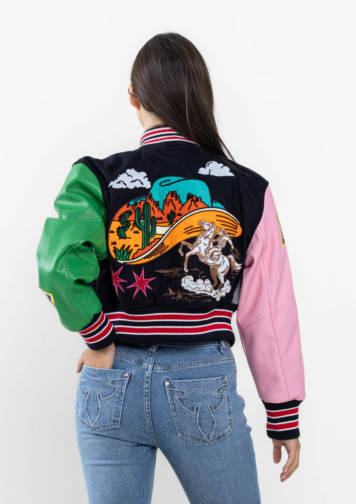 WILD AND FREE CROPPED VARSITY JACKET