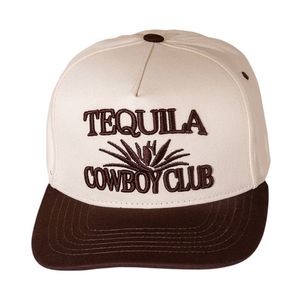 TEQUILA COWBOY Message Embroidered Five Panel Canvas Snapback Baseball Cap