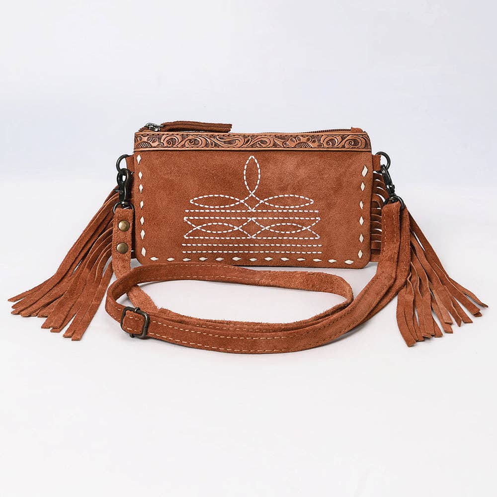ADBG1662 American Darling Western Genuine Suede Leather Small Cross Body Bag with & Hand-Tooled Accents
