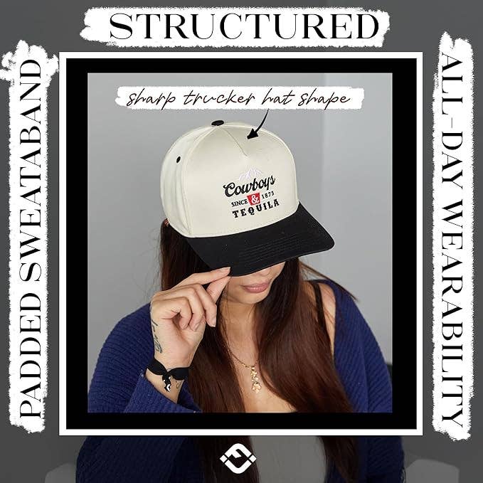2-Tone Embroidered Cap - Cowboys and Tequila - Black/Beige