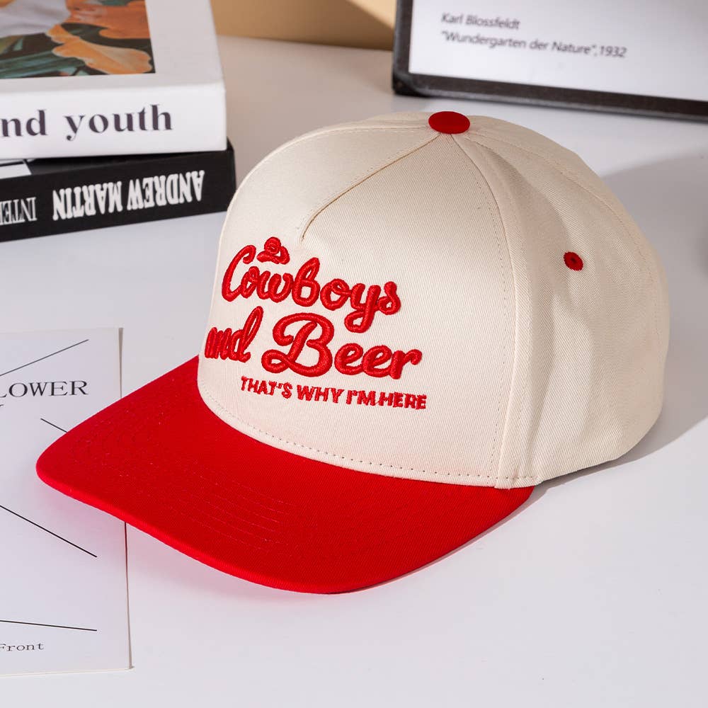 COWBOY AND BEER Message Embroidered Five Panel Canvas Snapback Baseball Cap