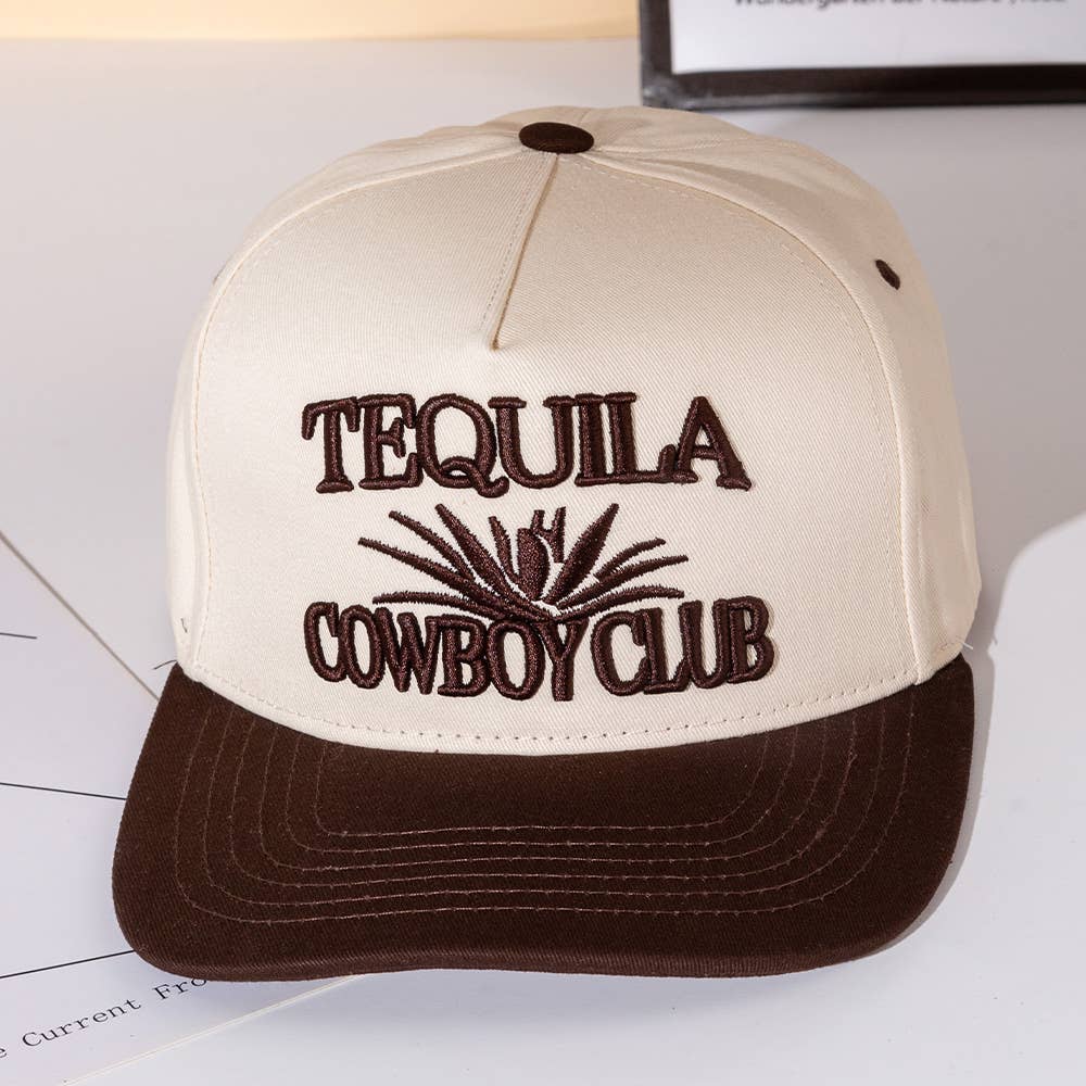 TEQUILA COWBOY Message Embroidered Five Panel Canvas Snapback Baseball Cap