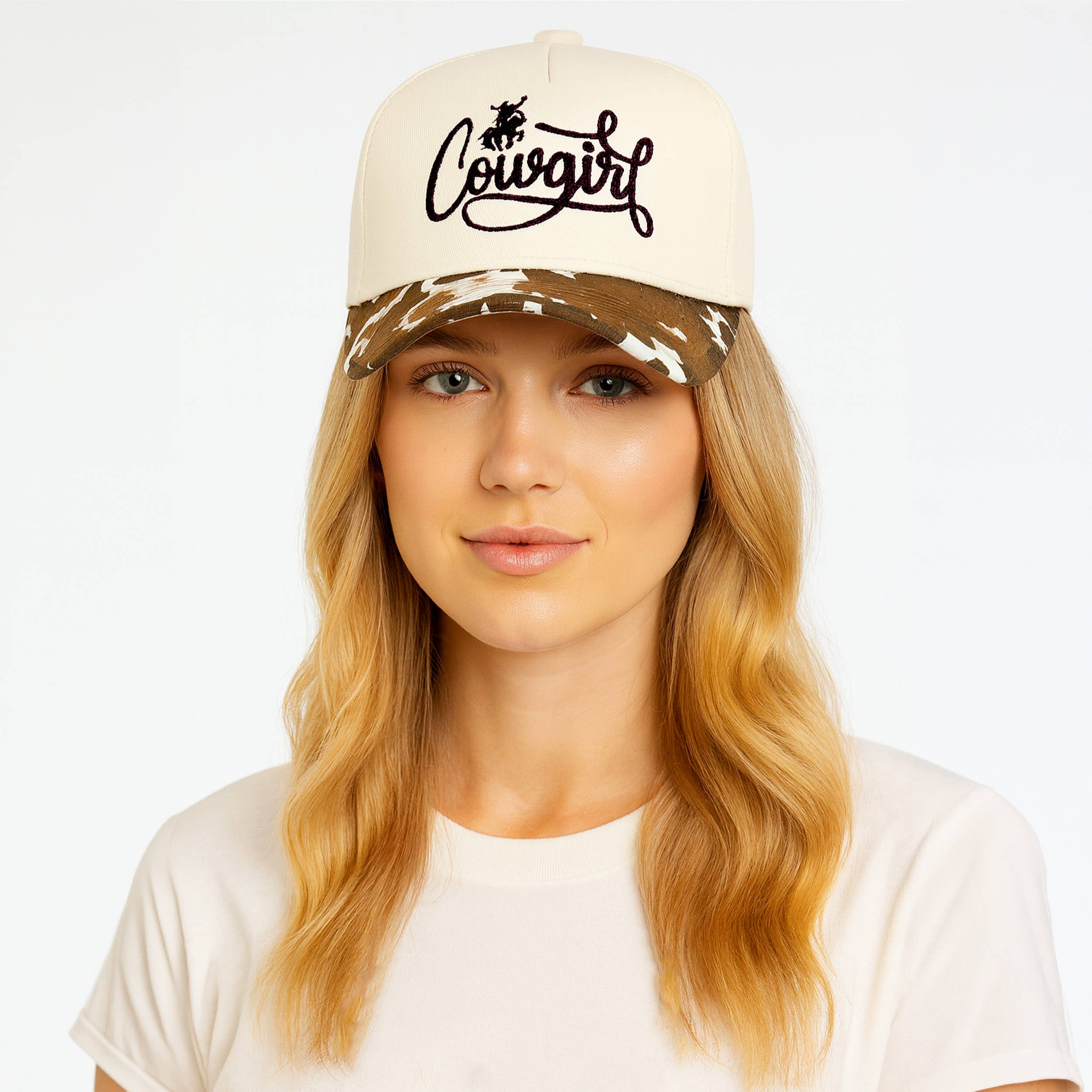 COW GIRL Embroidered Letter with Cow Pattern Baseball Cap