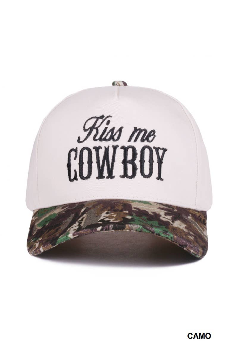 1014 Kiss Me Cowboy Two Tone Canvas Cotton Cap SI-28476