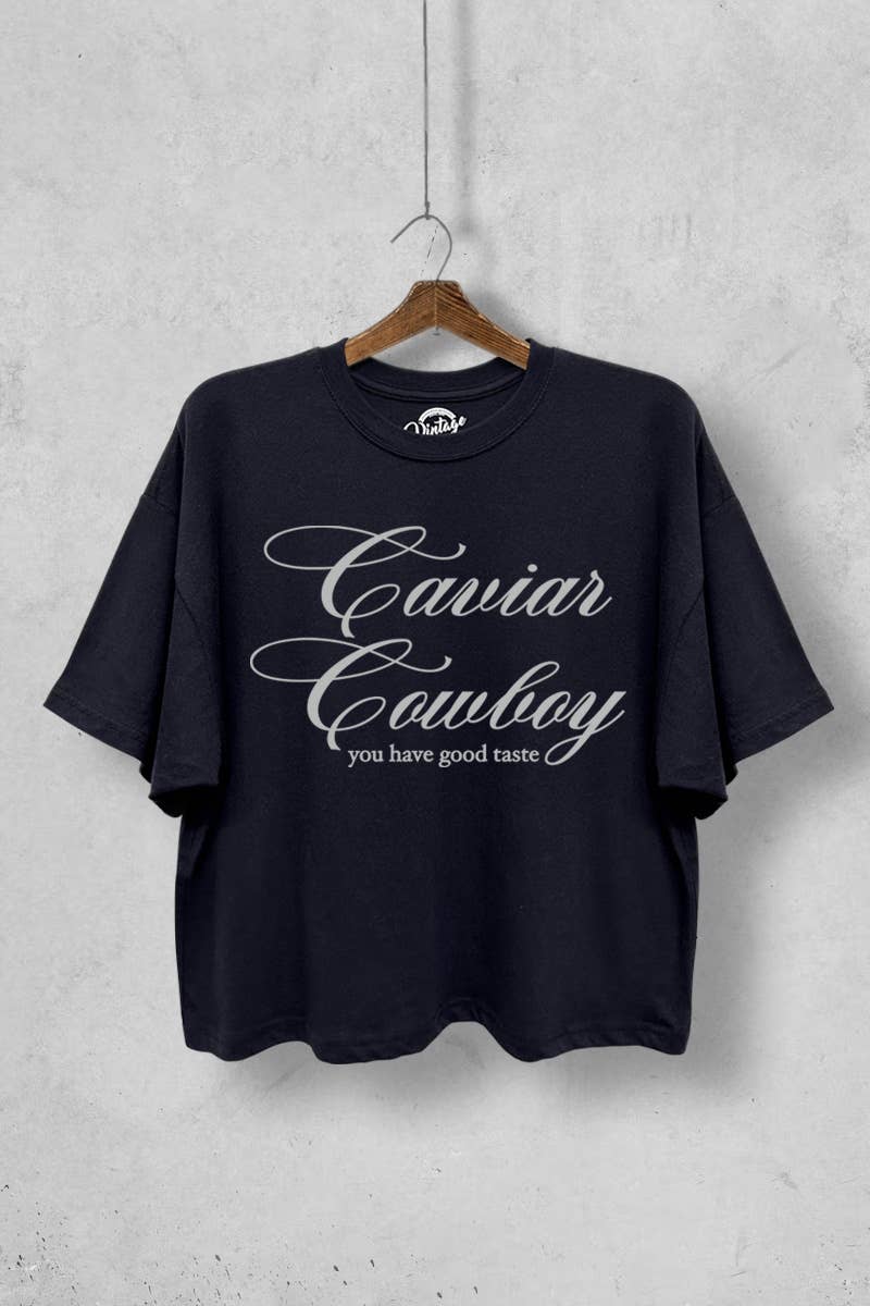 TC550-P6838 CAVIAR COWBOY GRAPHIC BOXY CROP T-SHIRT
