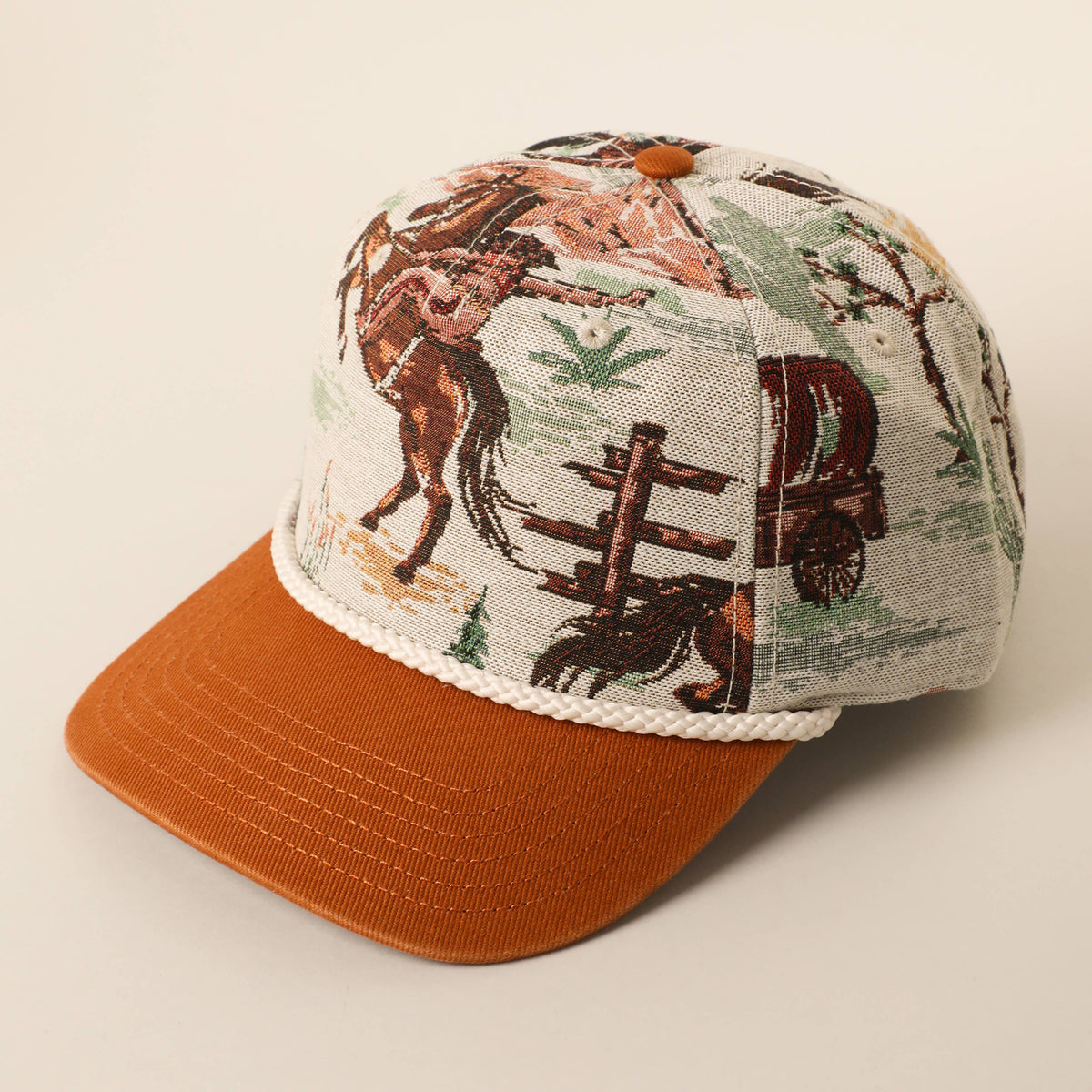 Vintage Western Rodeo Cowboy Tapestry Rope Trucker Hat