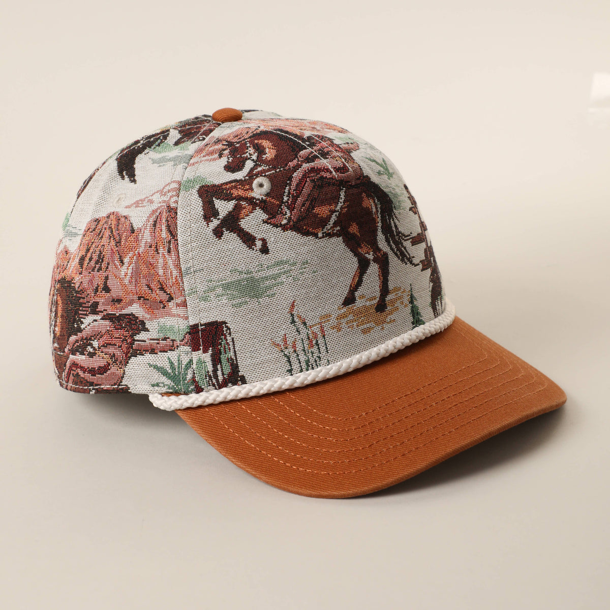 Vintage Western Rodeo Cowboy Tapestry Rope Trucker Hat