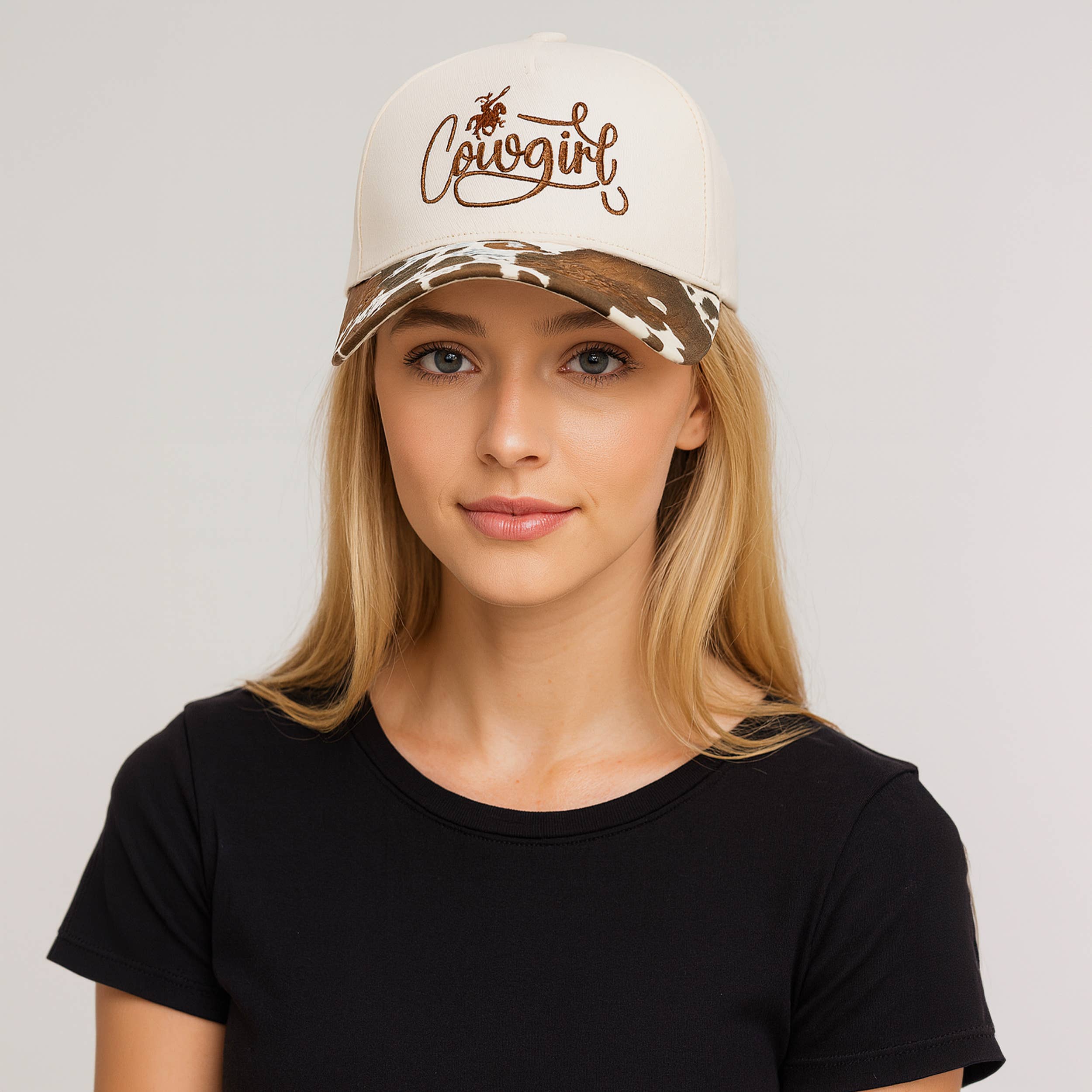 COW GIRL Embroidered Letter with Cow Pattern Baseball Cap