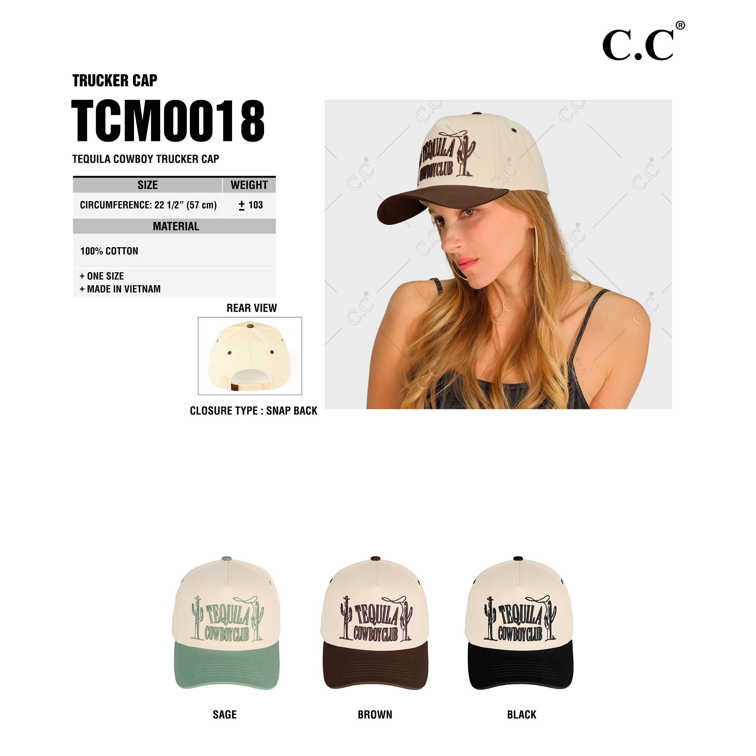 C.C TEQUILA COWBOY CLUB Cotton Trucker Cap