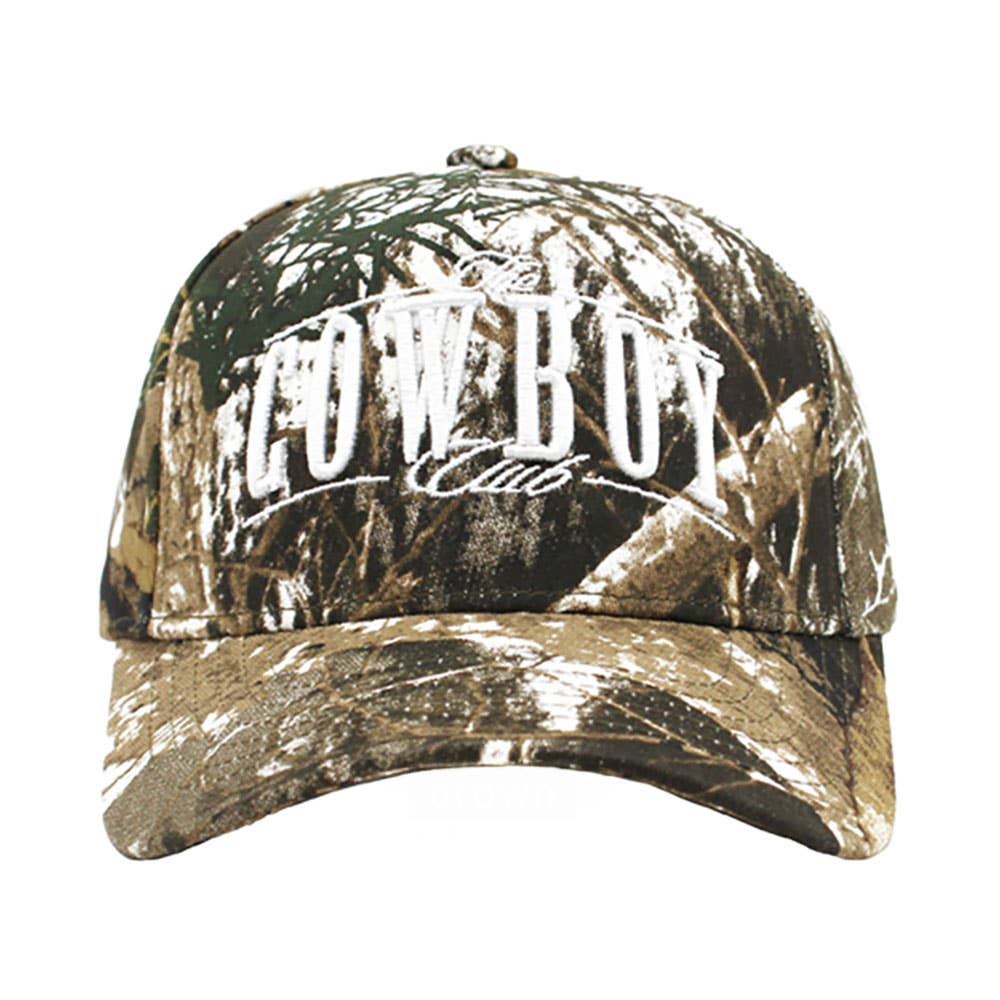COWBOY Embroidered Camo Pattern Five Panel Canvas Baseball Cap