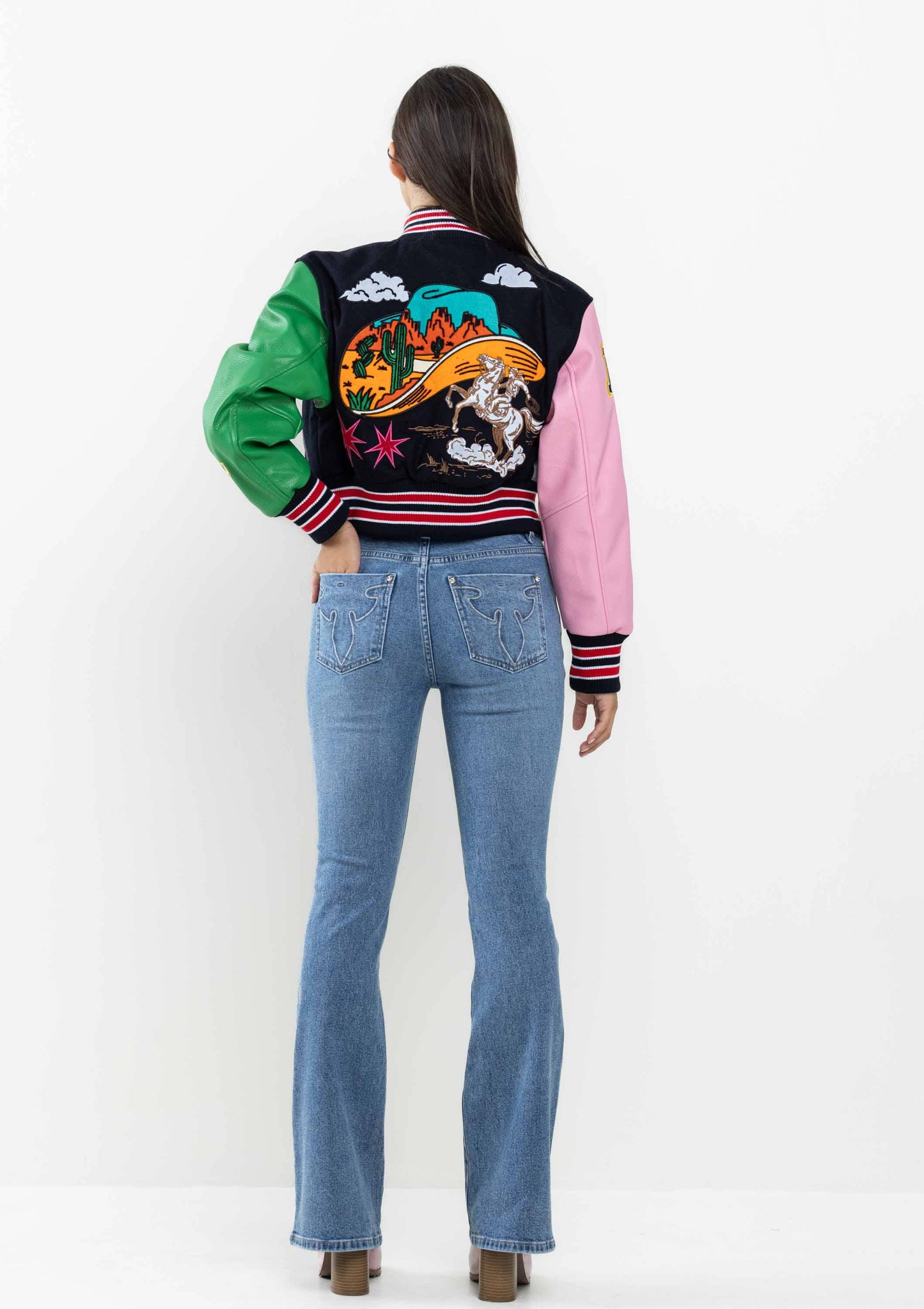 WILD AND FREE CROPPED VARSITY JACKET